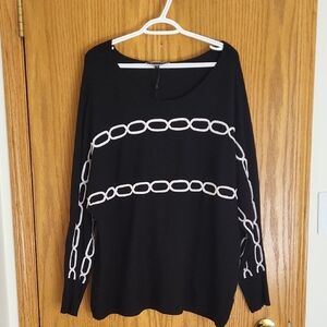 Black Crewneck Sweater with White Chain Print